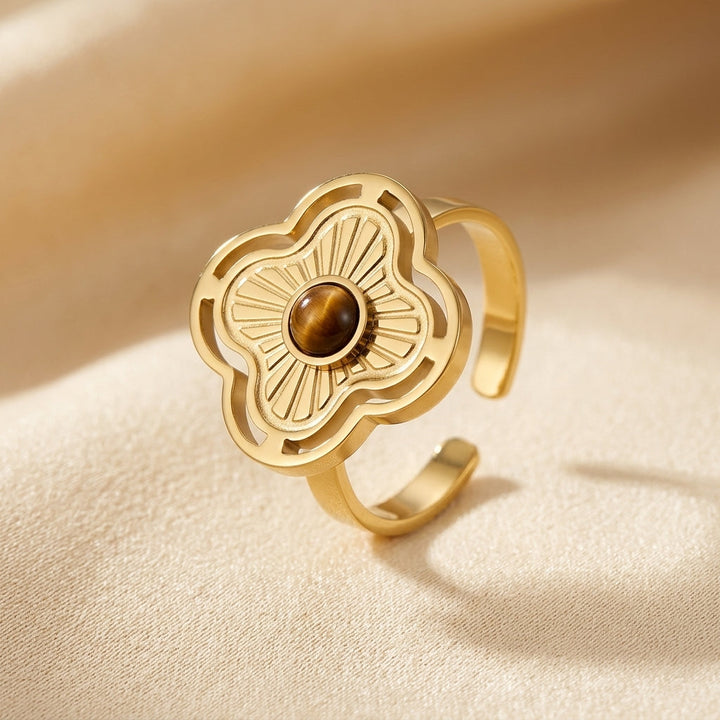 Bague ouverte florale en or — Doumira