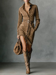Robe midi femme en suède chic - Fiona