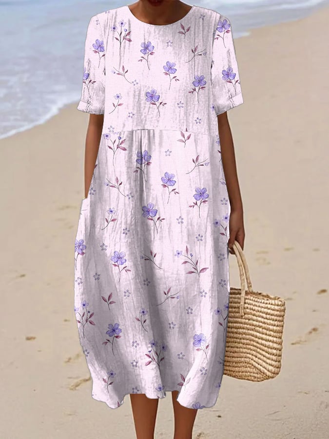 Robe Femme Imprimée Fleurs Manches Courtes - Julie