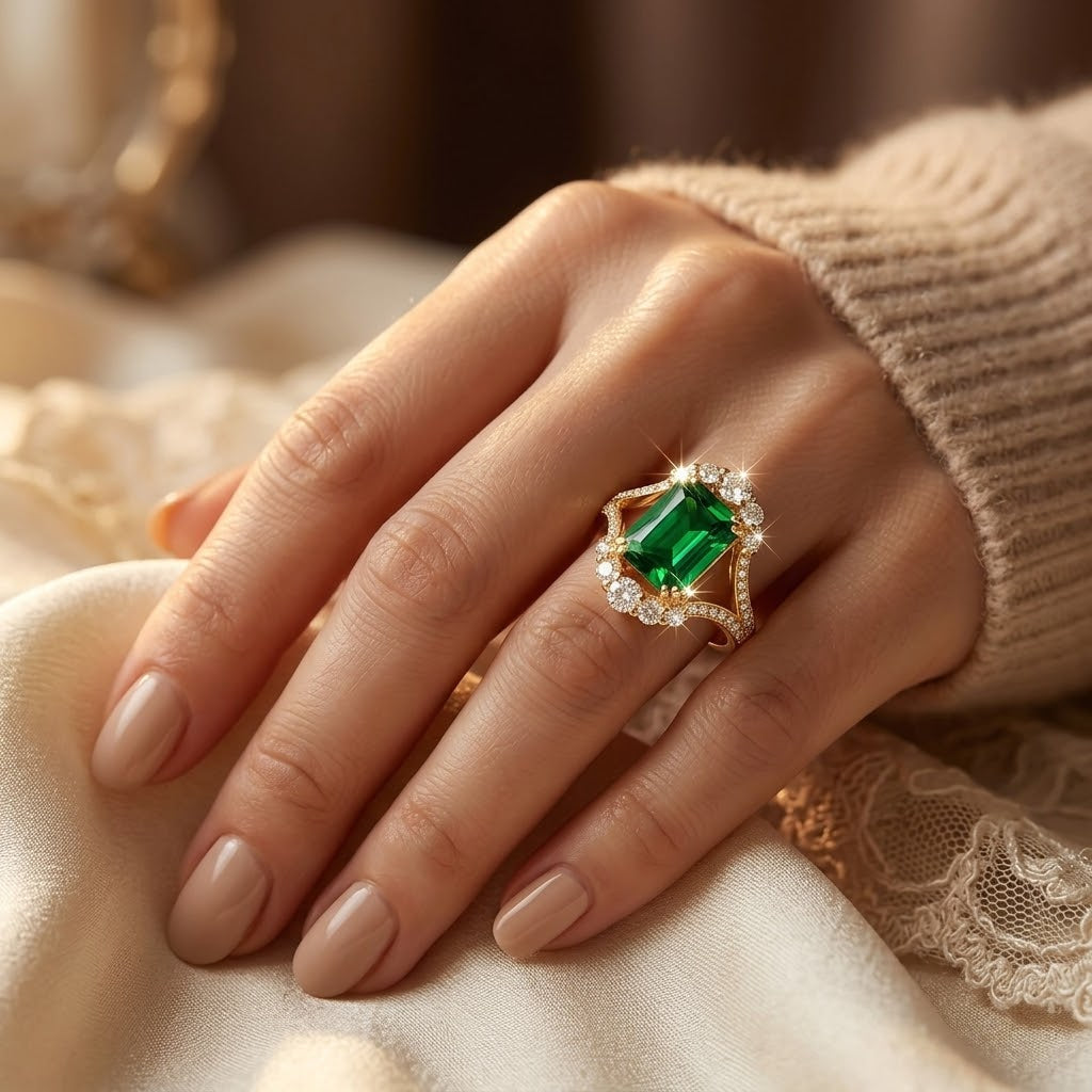 Bague Halo en Émeraude Dorée — Doumira