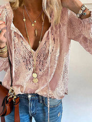 Blouse Femme En Dentelle Col V Bohème - Apolline