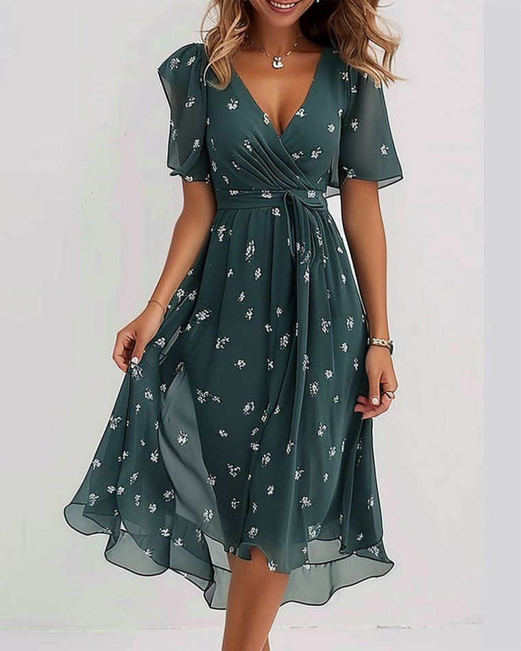 Sophie - Robe Mousseline Fleurie Col V Élégante