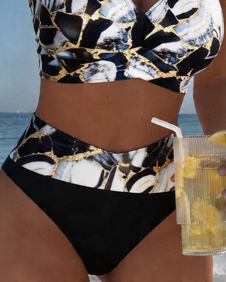 Inès - Bikini Flatteur Taille Haute Imprimé