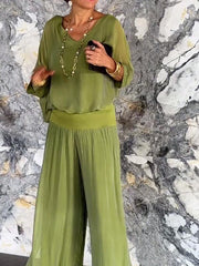 Clara - Ensemble Élégant Avec Pantalon En Chiffon Large