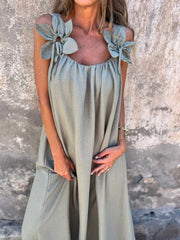 Aurélie - Robe Longue Femme Fluide à Bretelles Fleuries