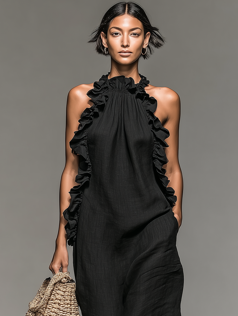 Robe longue femme en lin à volants - Claire