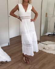 Robe Longue Femme En Dentelle Blanche Bohème - Sylvie