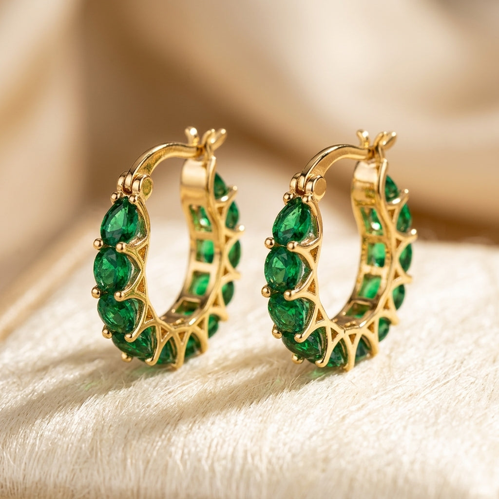Boucles d'oreilles créoles en or émeraude — Doumira