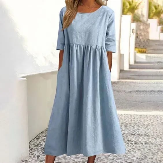 Claire - Robe Mi-Longue Lin Décontractée Femme