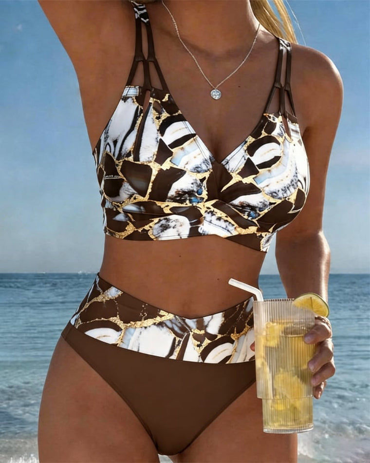 Inès - Bikini Flatteur Taille Haute Imprimé