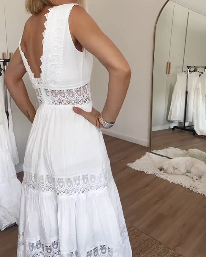 Robe Longue Femme En Dentelle Blanche Bohème - Sylvie