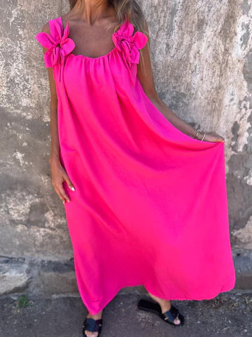 Aurélie - Robe Longue Femme Fluide à Bretelles Fleuries