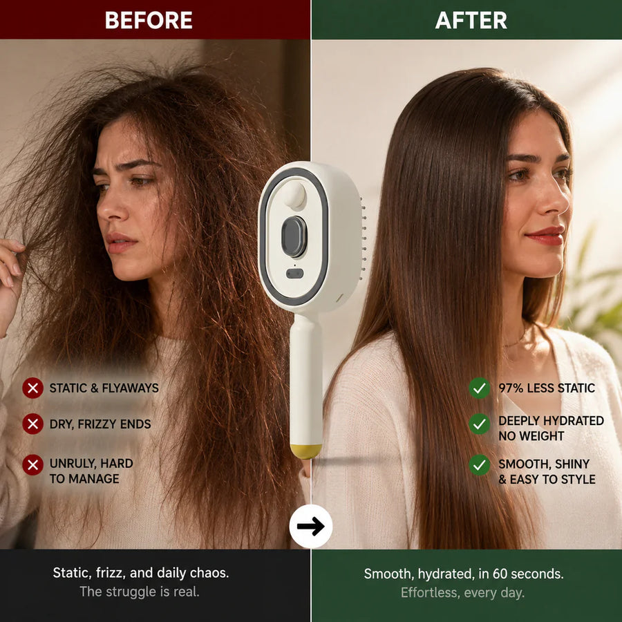Hydra Brusheo before after frizz comparison