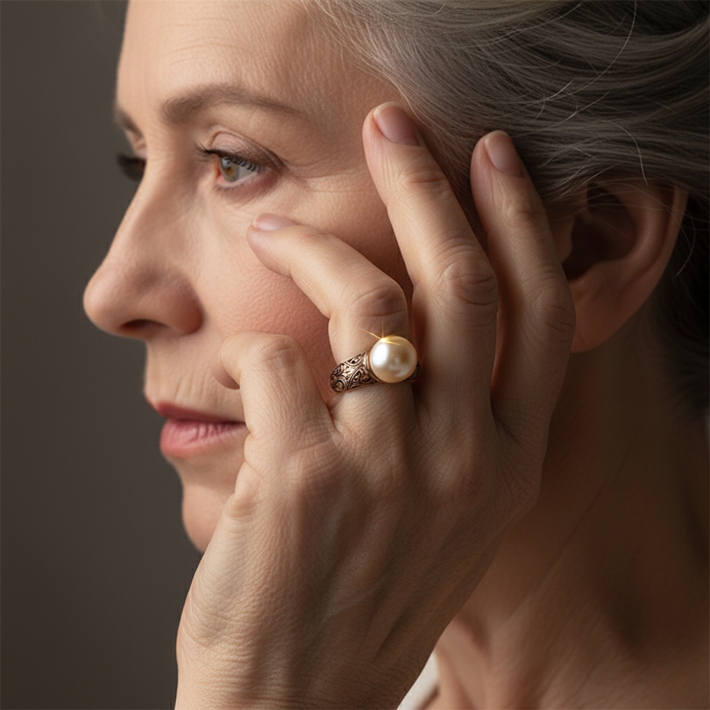 Bague Rétro Dorée avec Perle — Doumira
