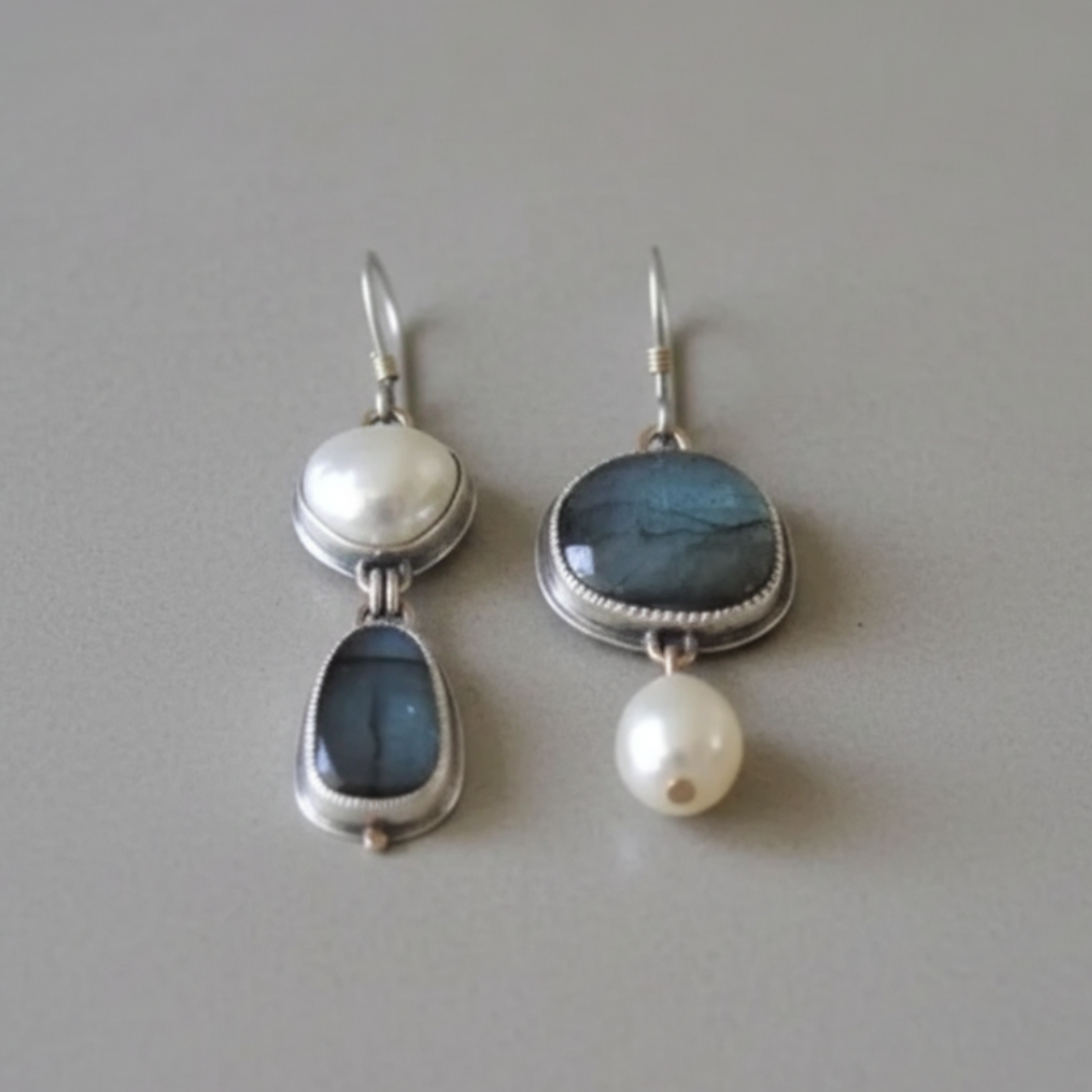 Boucles d'oreilles Vintage en Pierre Bleue et Perle — Doumira