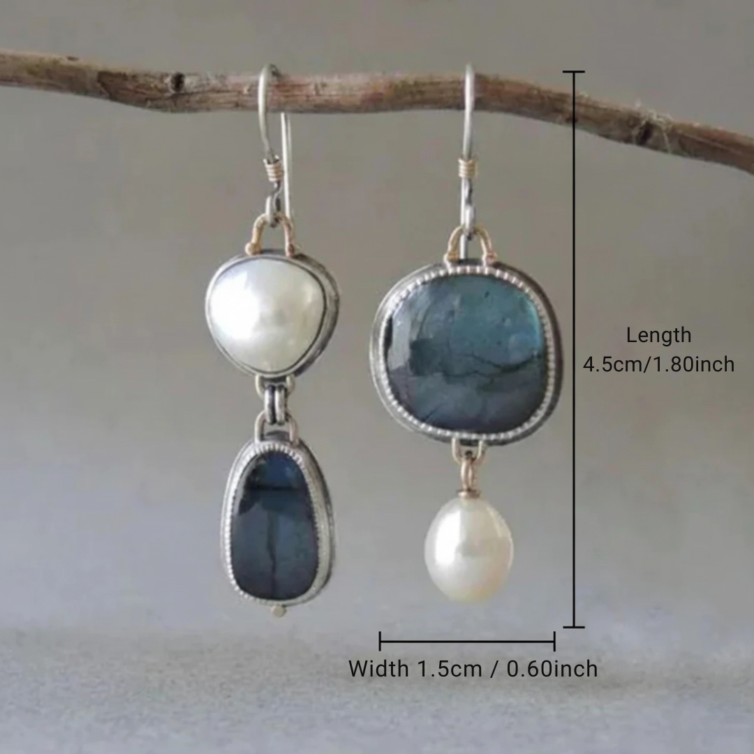 Boucles d'oreilles Vintage en Pierre Bleue et Perle — Doumira