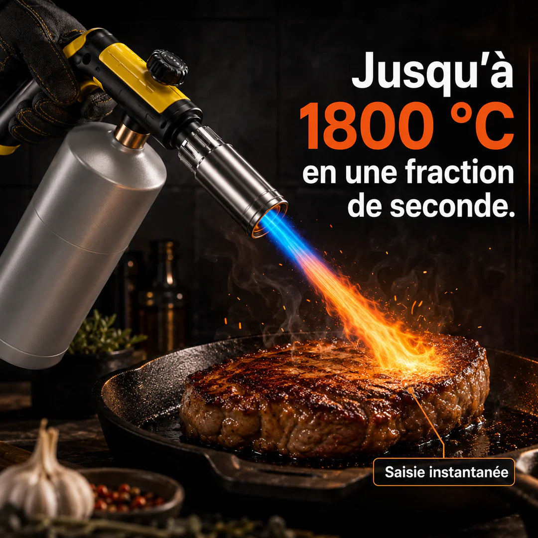 Chalumeau propane 1800 °C – flamme réglable et verrouillage de sécurité