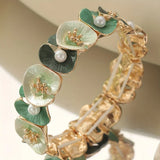 Bracelet Vintage avec Fleurs Vertes et Marguerites — Doumira