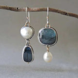 Boucles d'oreilles Vintage en Pierre Bleue et Perle — Doumira