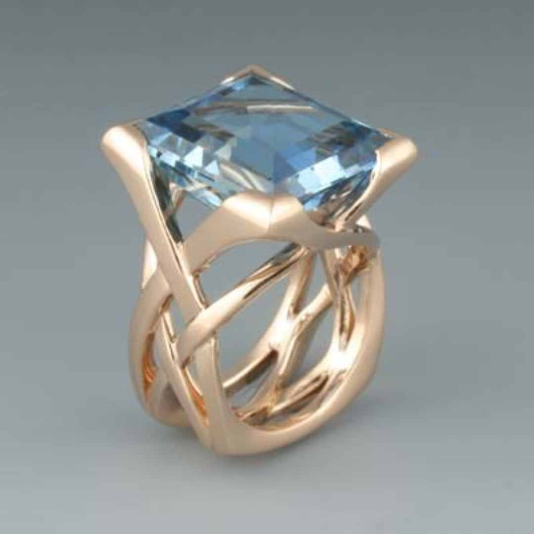 Bague en Zirconium Bleu Vintage Or Rose — Doumira