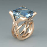 Bague en Zirconium Bleu Vintage Or Rose — Doumira