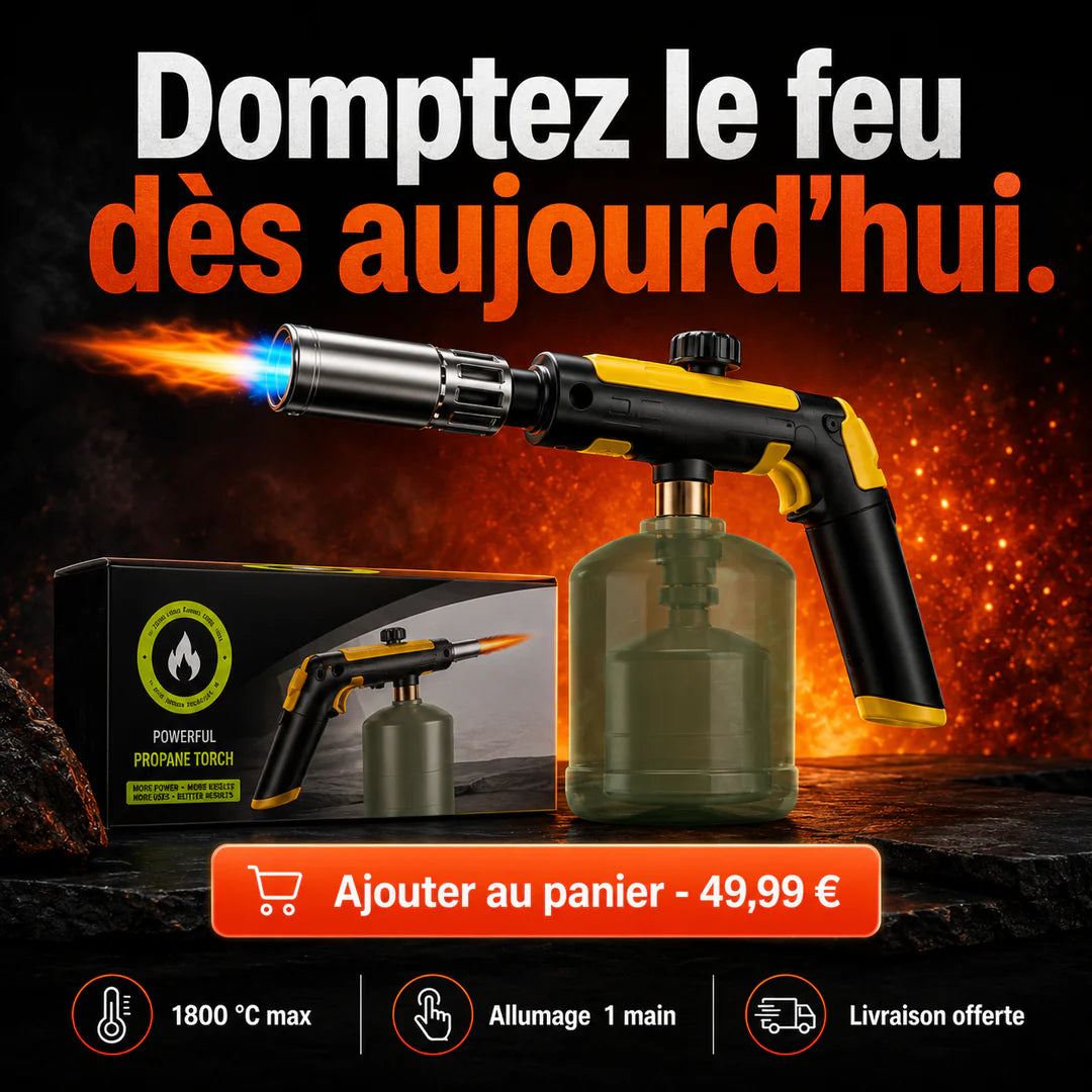 Chalumeau propane 1800 °C – flamme réglable et verrouillage de sécurité