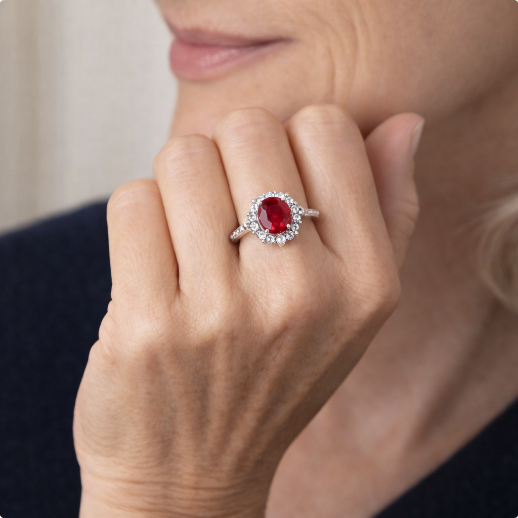 Bague Halo en Rubis Classique — Doumira