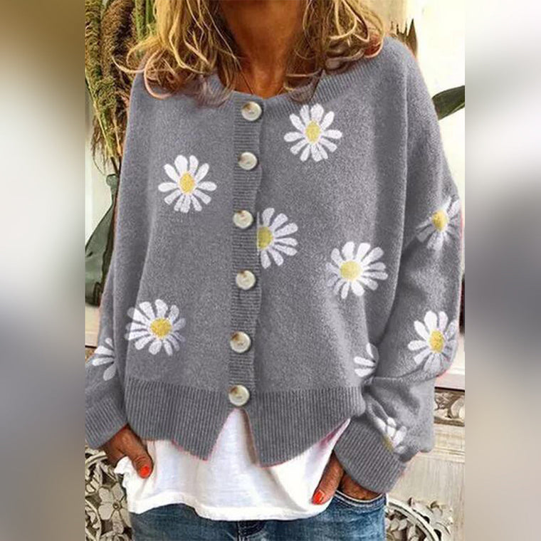 Juliette - Cardigan Laine Motif Floral Tricot Élégant Femme