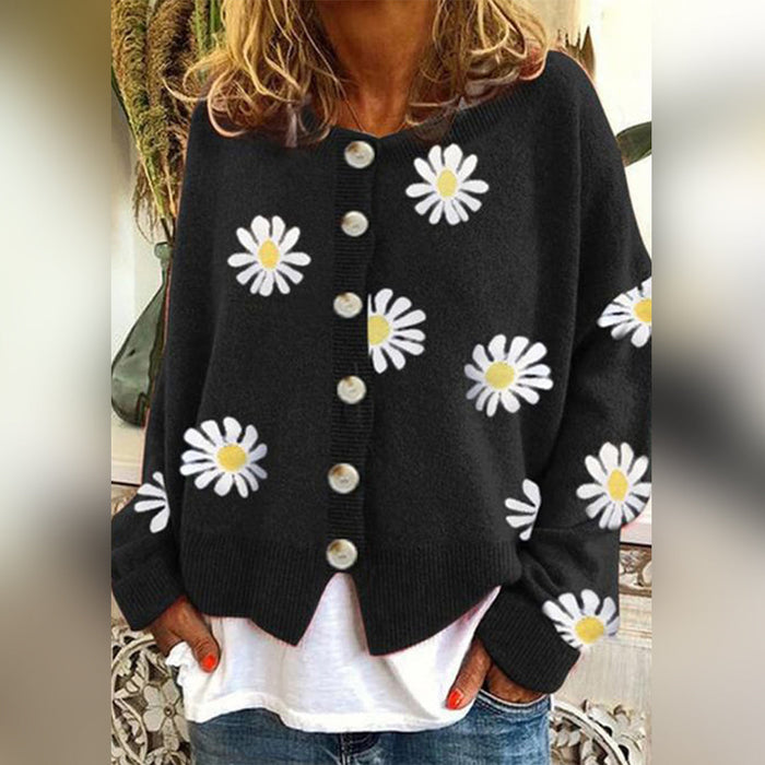 Juliette - Cardigan Laine Motif Floral Tricot Élégant Femme