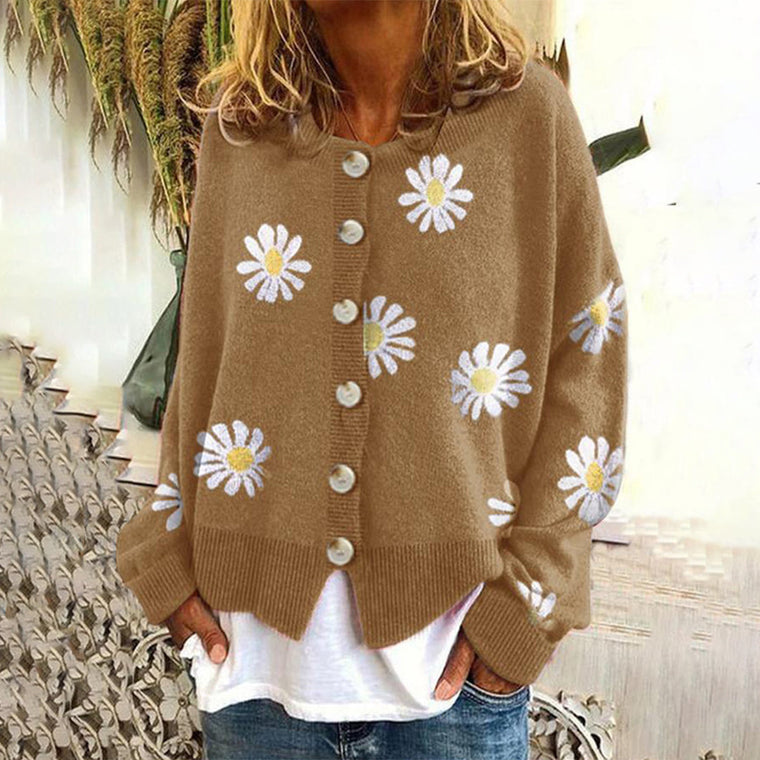 Juliette - Cardigan Laine Motif Floral Tricot Élégant Femme