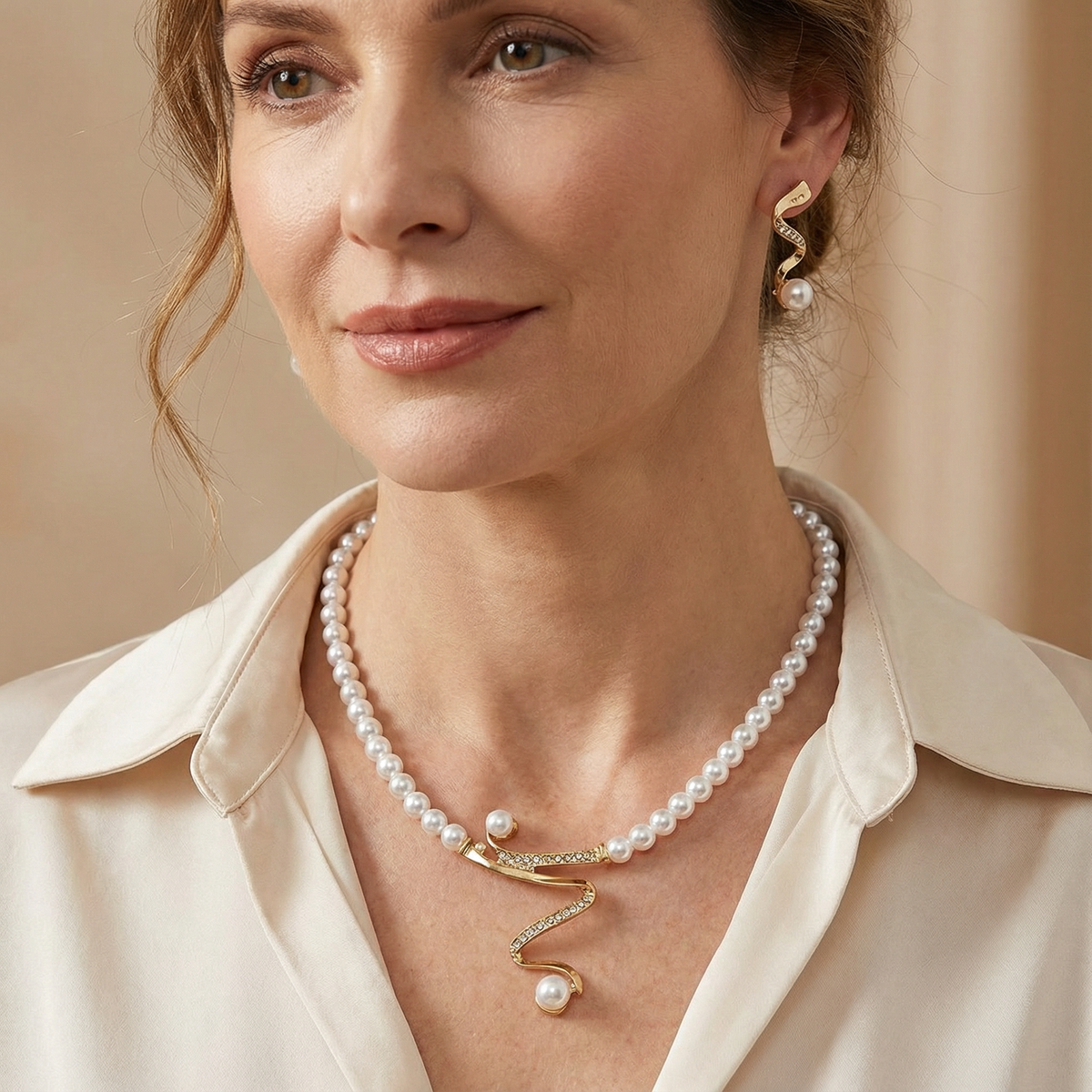 Ensemble cadeau en perles naturelles : collier et boucles d'oreilles — Doumira
