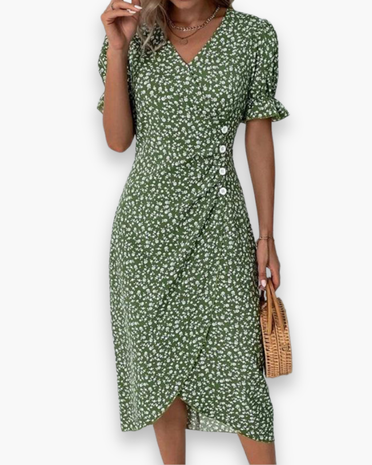 Robe droite midi à col V pour femme | Légère et flatteuse