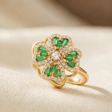 Bague Florale en Or Émeraude — Doumira
