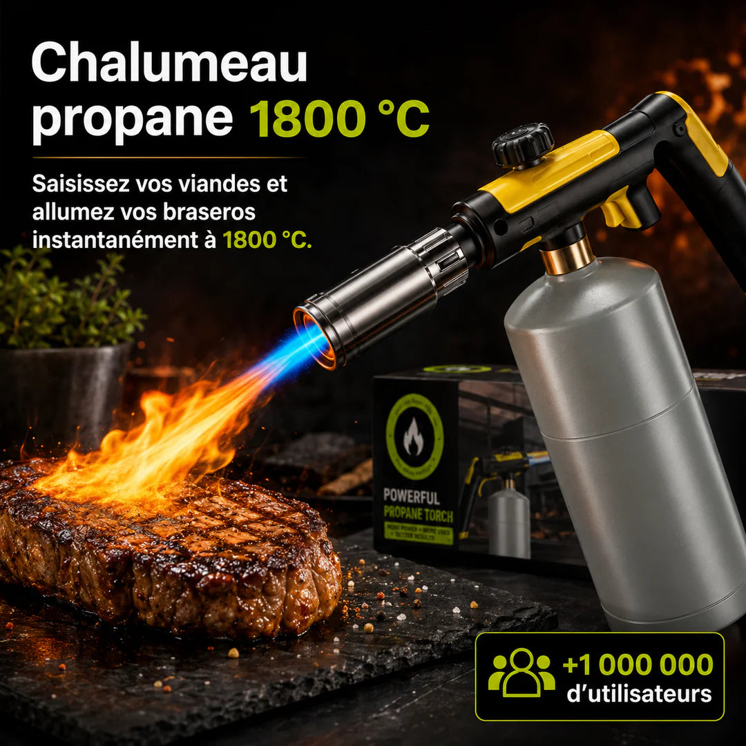 Chalumeau propane 1800 °C – flamme réglable et verrouillage de sécurité