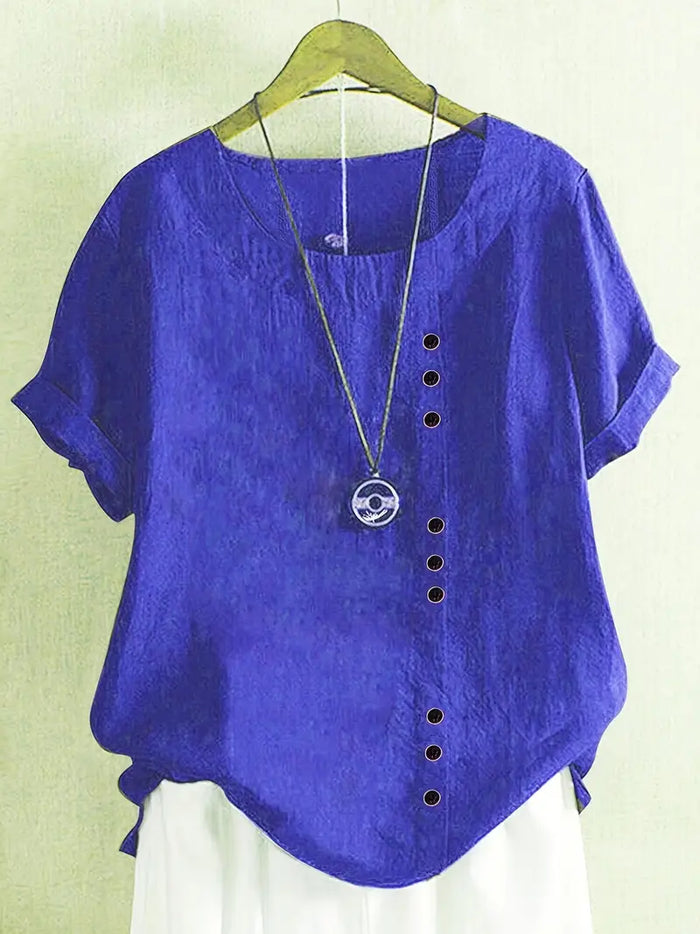 Blouse Femme En Lin Manches Courtes Boutonnée - Hélène