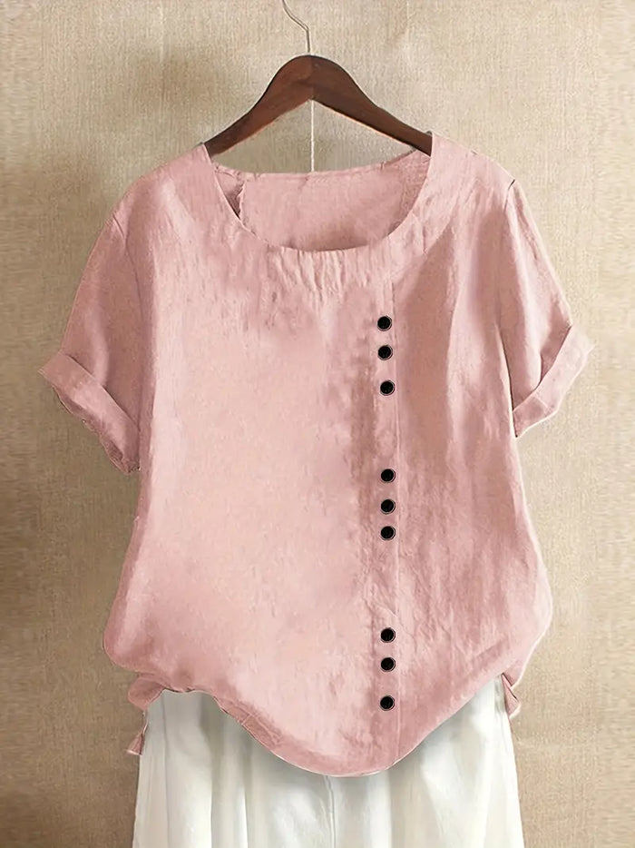 Blouse Femme En Lin Manches Courtes Boutonnée - Hélène