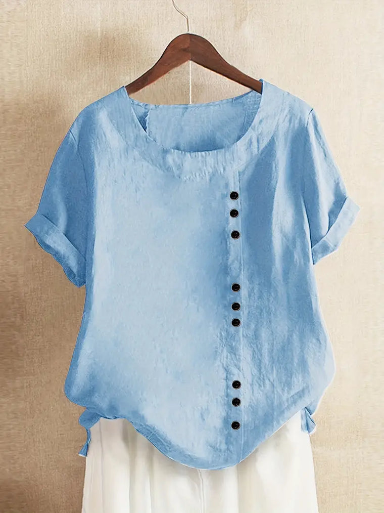 Blouse Femme En Lin Manches Courtes Boutonnée - Hélène