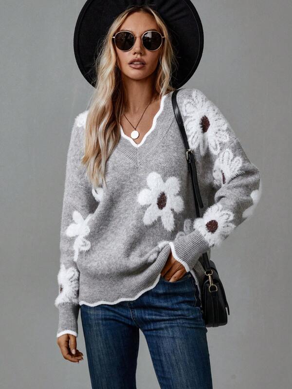 Sylvie - Pull automne à fleurs femme