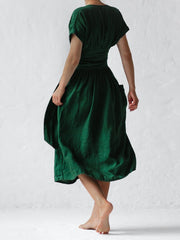 Robe Portefeuille Femme En Lin Midi Ceinture - Léonie