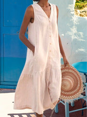 Noémie - Robe Midi Lin Sans Manches Boutonnée Femme
