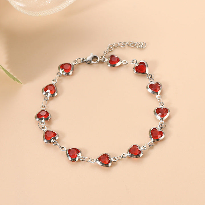 Bracelet en Chaîne en Argent et Rubis en Forme de Cœur — Doumira