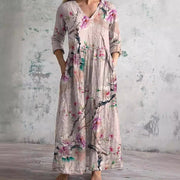 Brigitte - Robe Longue Femme en Lin Fleurie