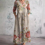 Brigitte - Robe Longue Femme en Lin Fleurie