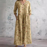 Brigitte - Robe Longue Femme en Lin Fleurie