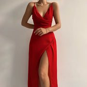 Caroline - Robe Longue Satin Fendue Sexy Femme