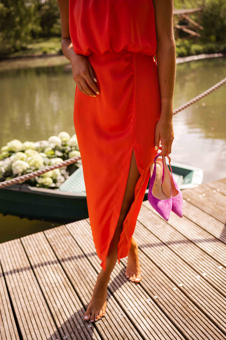 Carole - Robe Midi à Fente Femme
