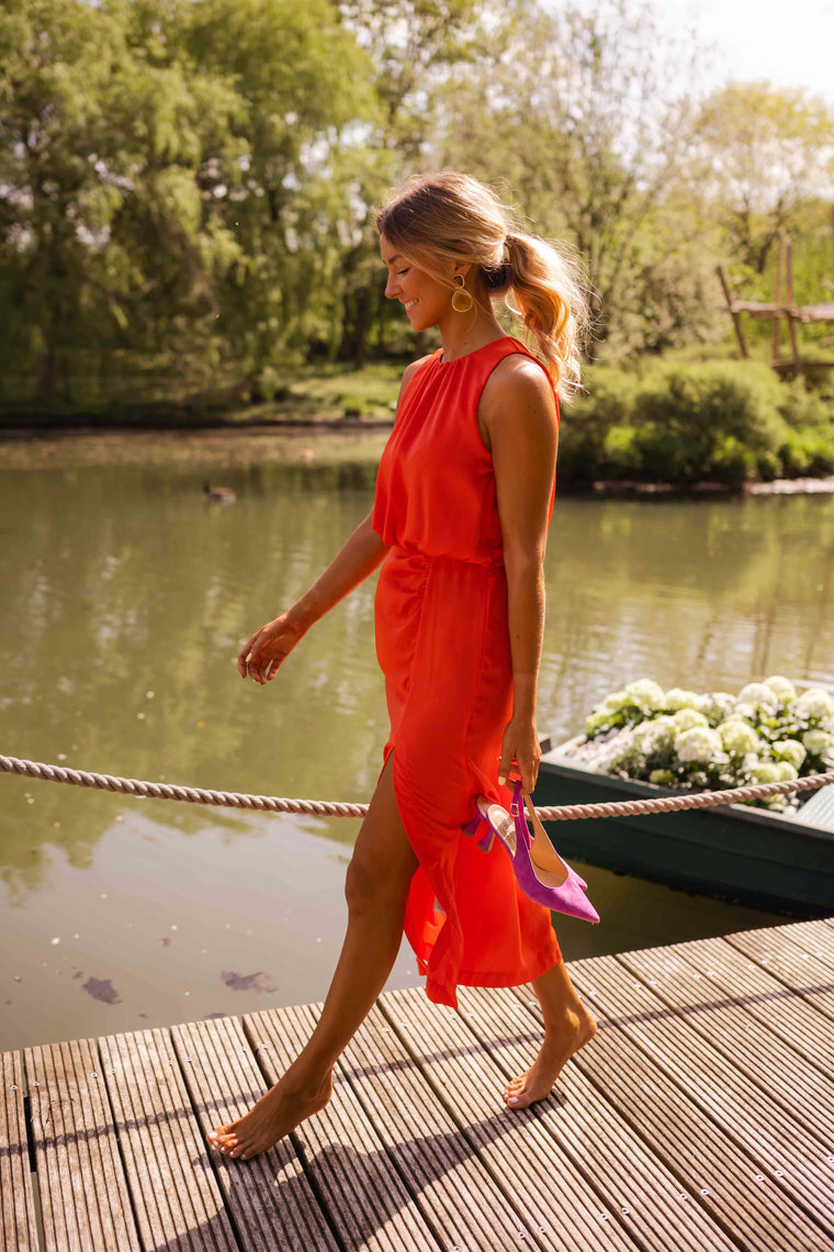 Carole - Robe Midi à Fente Femme