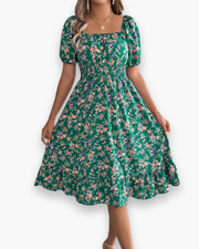 Robe midi smockée à fleurs pour femme | Ample et confortable