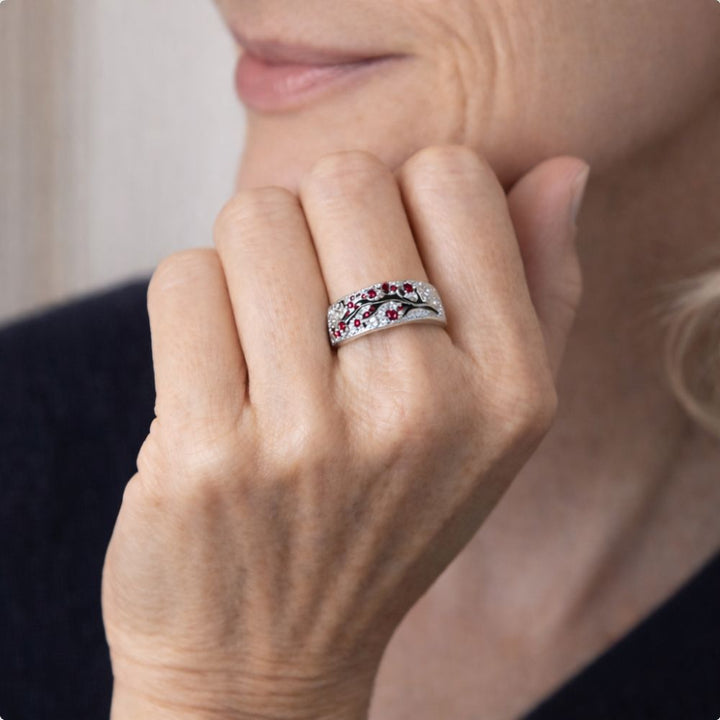 Bague Arbre de Fleurs Rubis — Doumira