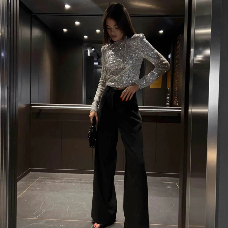Isabeau – Haut Scintillant À Sequins, Parfait Pour Un Look Festif